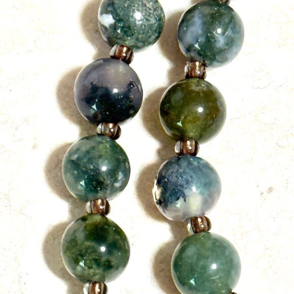 Genuine Gemstone Green Moss Agate Bronze Cat on the Moon Beaded Short Necklace - Picture 9 of 13